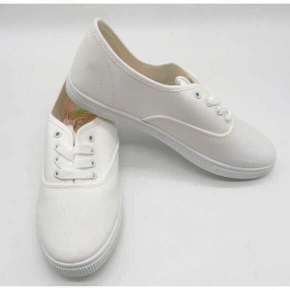 White Canvas Lace-Up Shoes Womens Size 8 Casual Sneakers Lightweight New - Picture 6 of 8